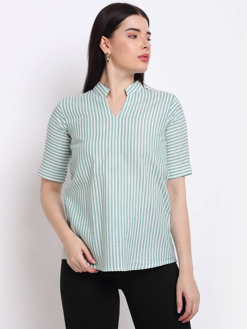 women's straight mandarin neck top