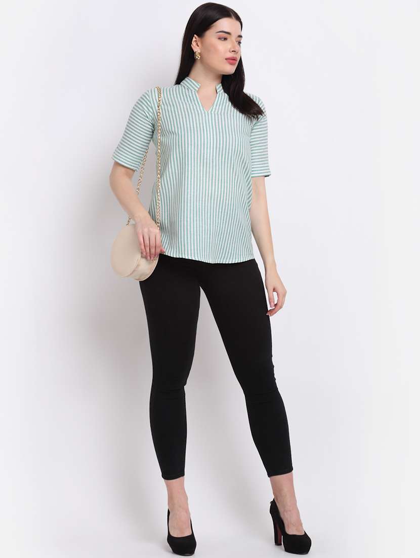 women's straight mandarin neck top - 18214113 -  Standard Image - 3