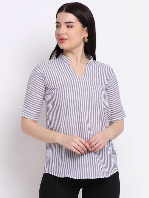 women's straight mandarin neck top - 18214117 -  Standard Image - 0