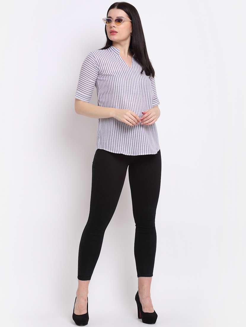 women's straight mandarin neck top - 18214117 -  Standard Image - 3