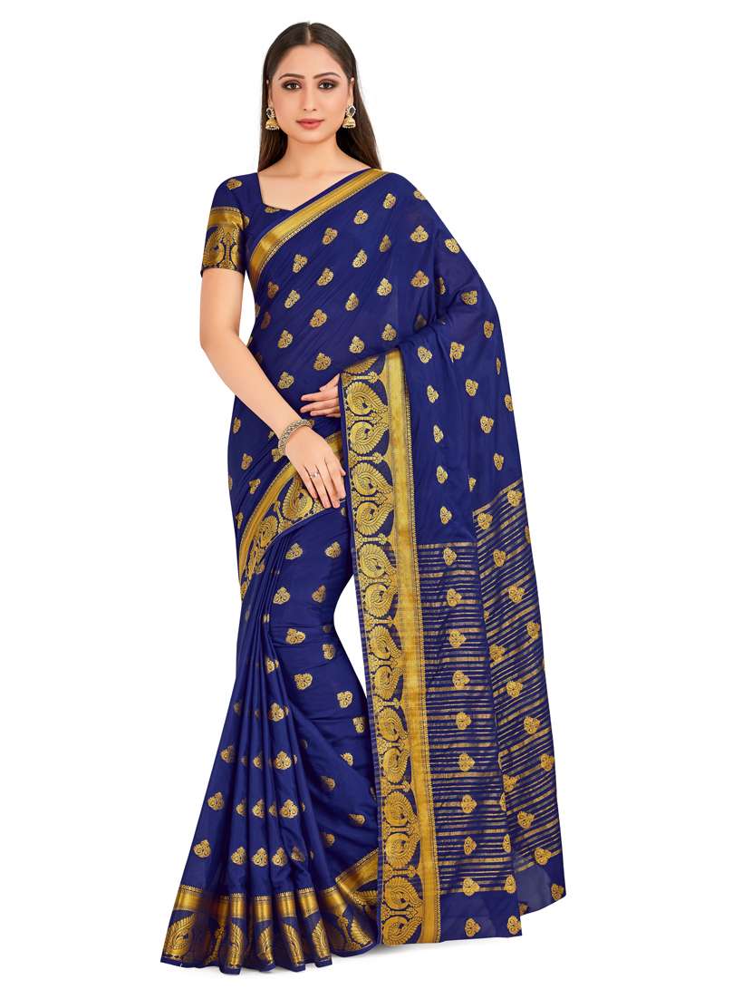 navy crepe mysore silk saree with blouse