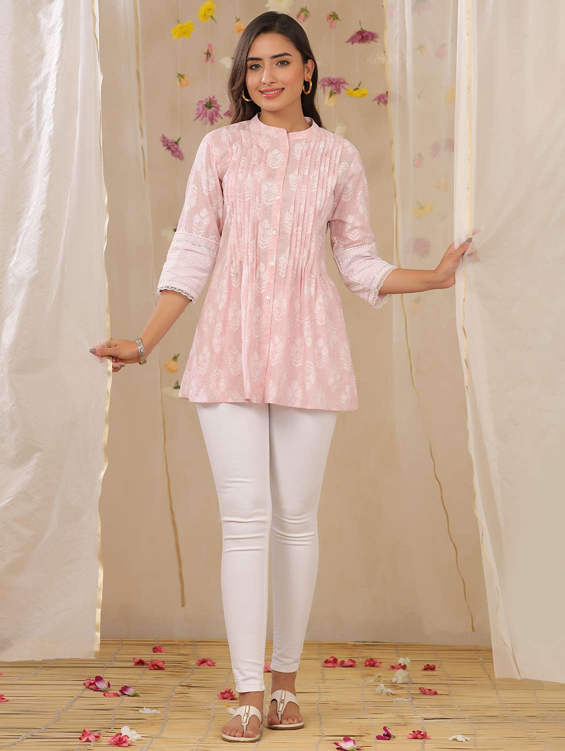 mandarin neck floral  tunic - 18215741 -  Standard Image - 3