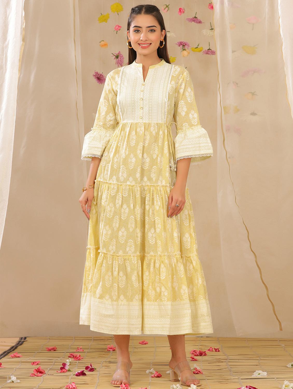 pink cotton tiered ethnic dress - 18215771 -  Zoom Image - 0
