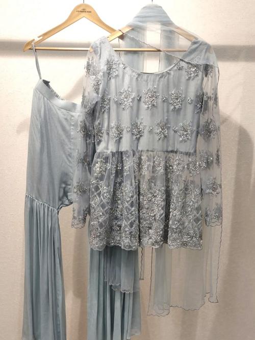 embroidered peplum kurta with sharara  - 18216286 -  Standard Image - 0