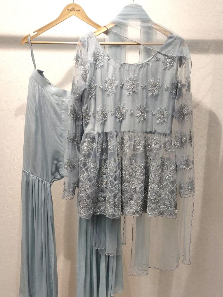 embroidered peplum kurta with sharara  - 18216286 -  Zoom Image - 0