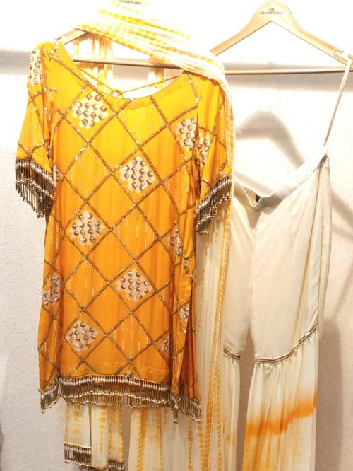 handcrafted kurta with tie dye sharara  - 18216287 -  Standard Image - 0