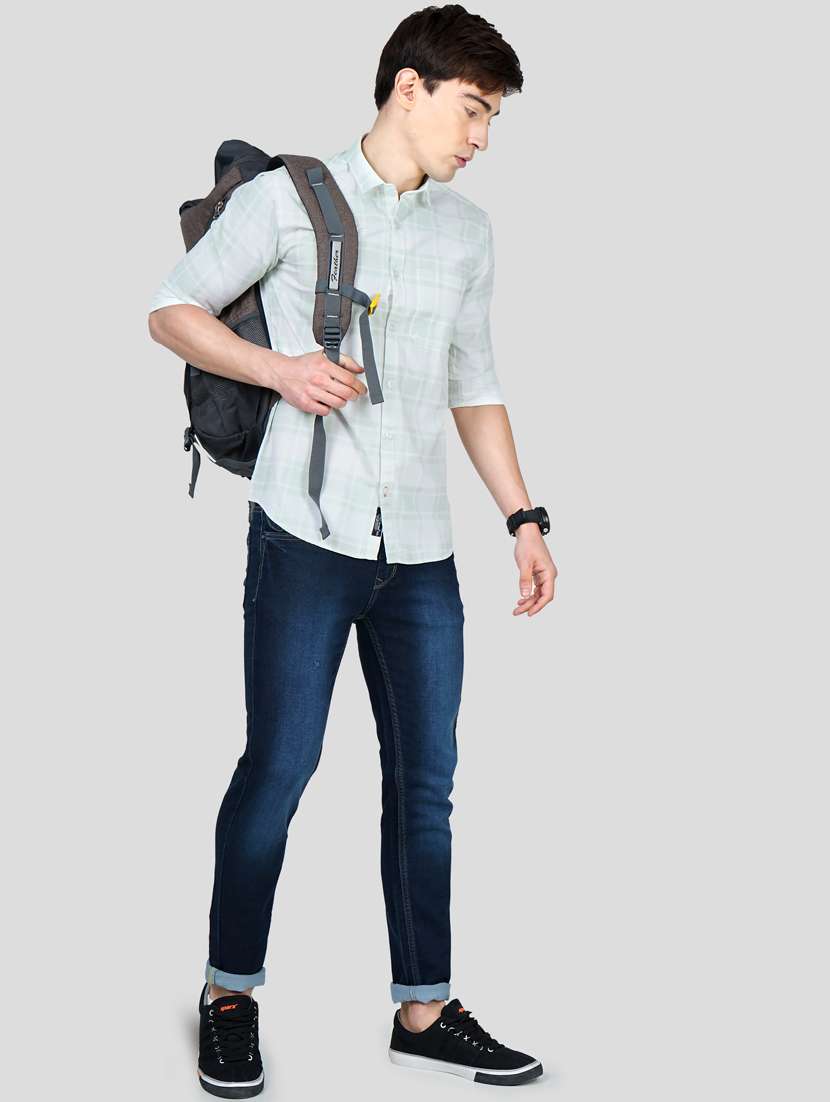 light-green checkered casual shirt - 18216306 - Standard Image - 3