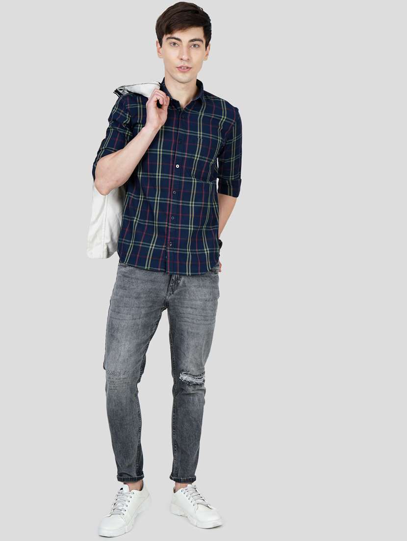 navy-blue checkered casual shirt - 18216320 -  Standard Image - 3