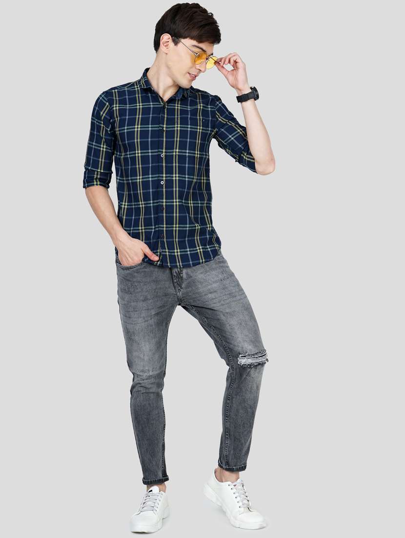 navy-blue checkered casual shirt - 18216321 -  Standard Image - 3
