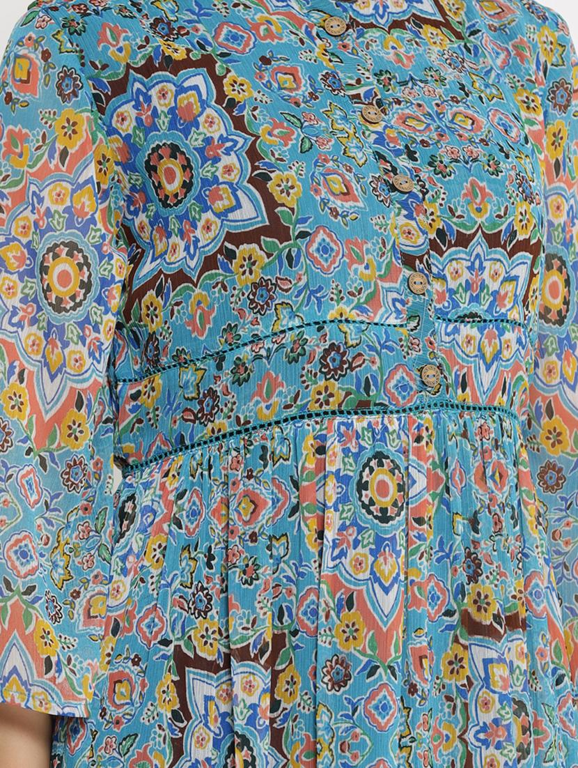 light blue printed tiered ethnic dress - 18217103 - Standard Image - 3