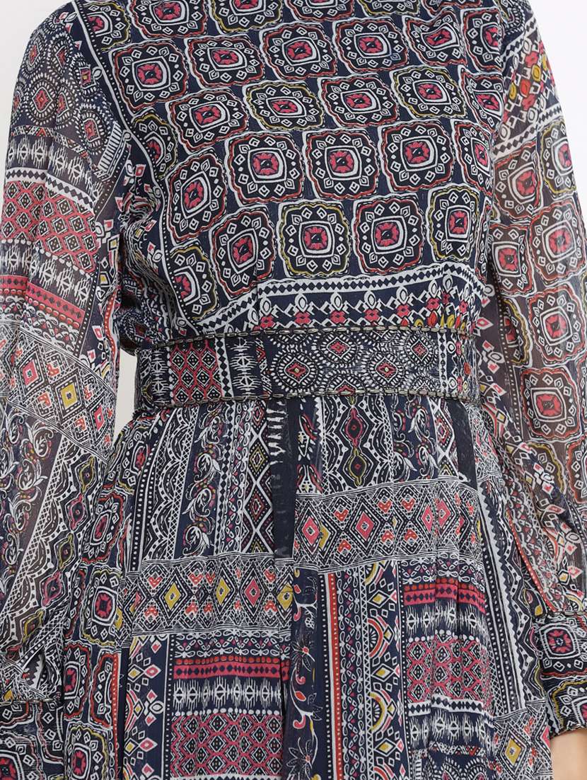 navy blue printed flared ethnic dress - 18217105 - Standard Image - 3