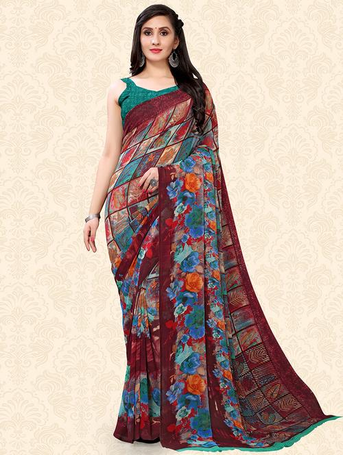 floral printed saree with blouse - 18217194 -  Standard Image - 0
