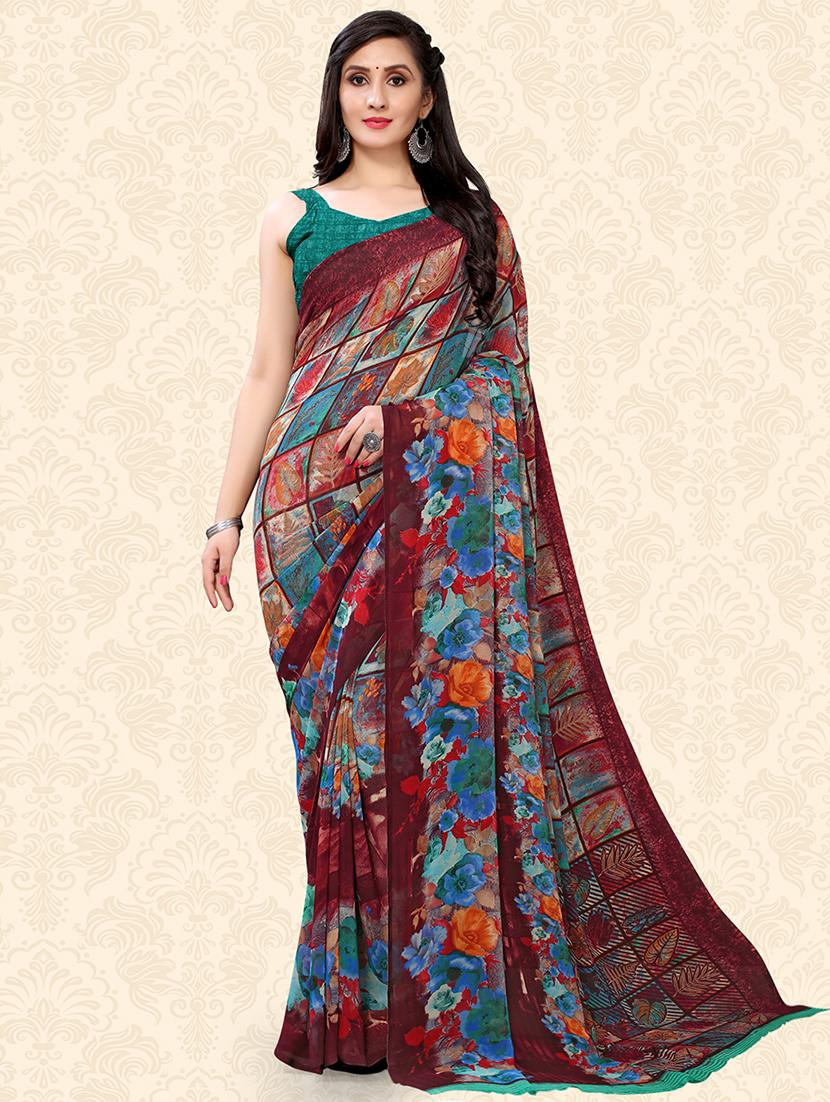 floral printed saree with blouse - 18217194 -  Zoom Image - 0