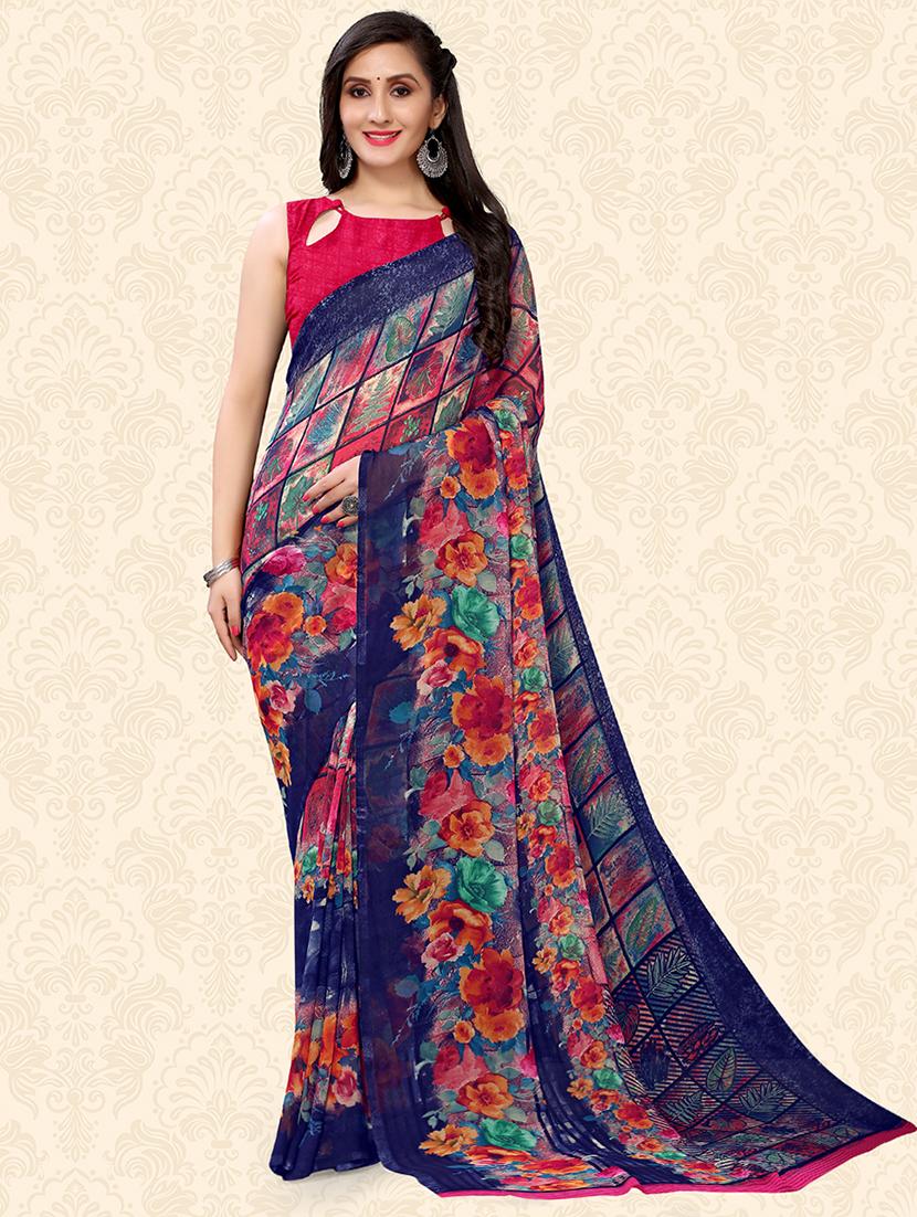 floral printed saree with blouse - 18217195 -  Zoom Image - 0