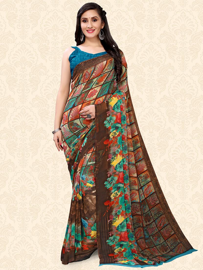 floral printed saree with blouse - 18217197 -  Zoom Image - 0