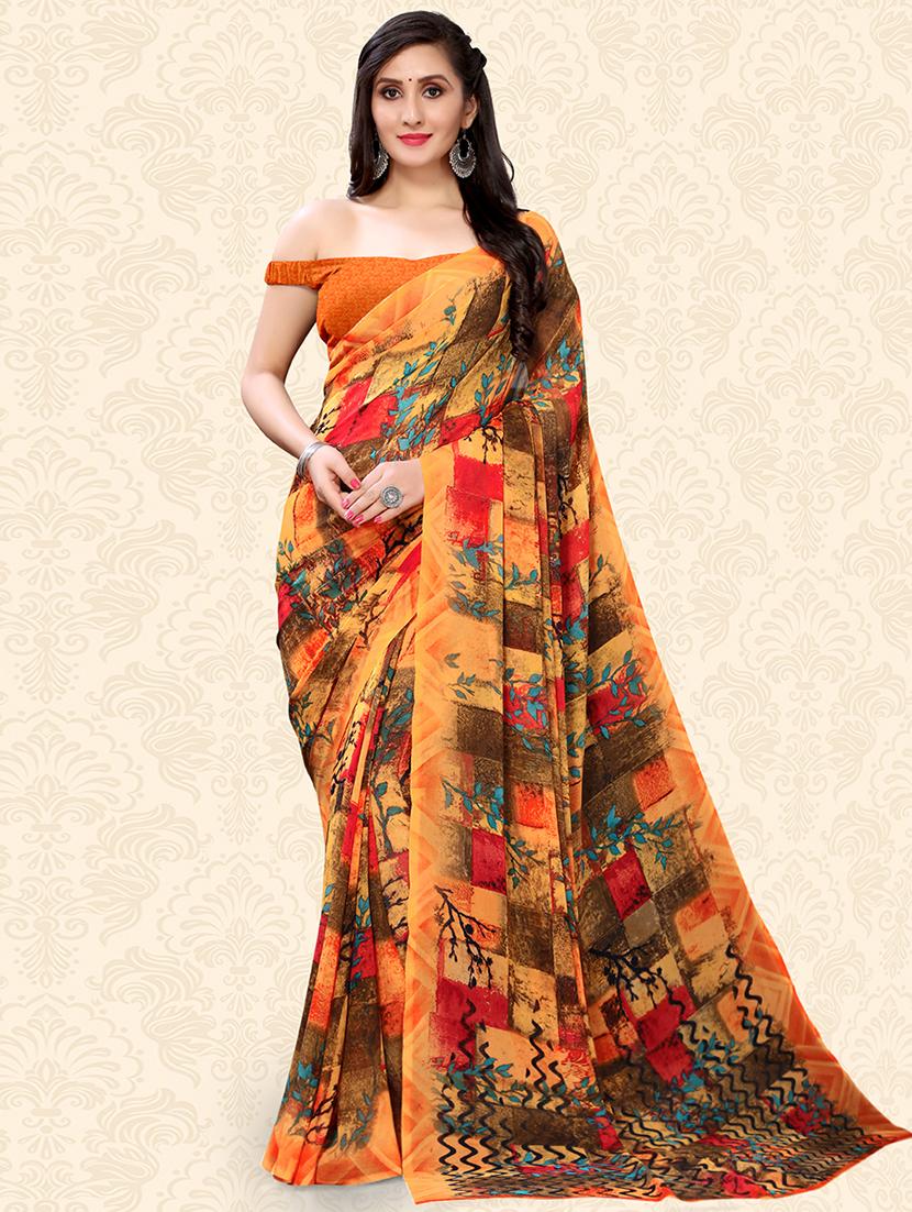 orange georgette printed saree with blouse - 18217222 - Zoom Image - 0