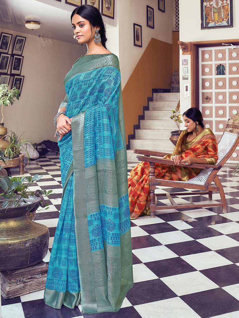 women's floral blue colored saree