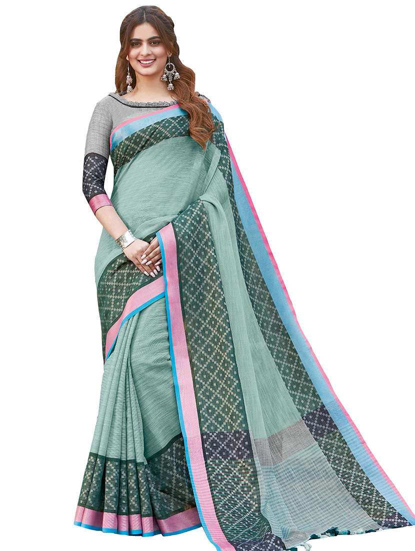 green woven saree with blouse