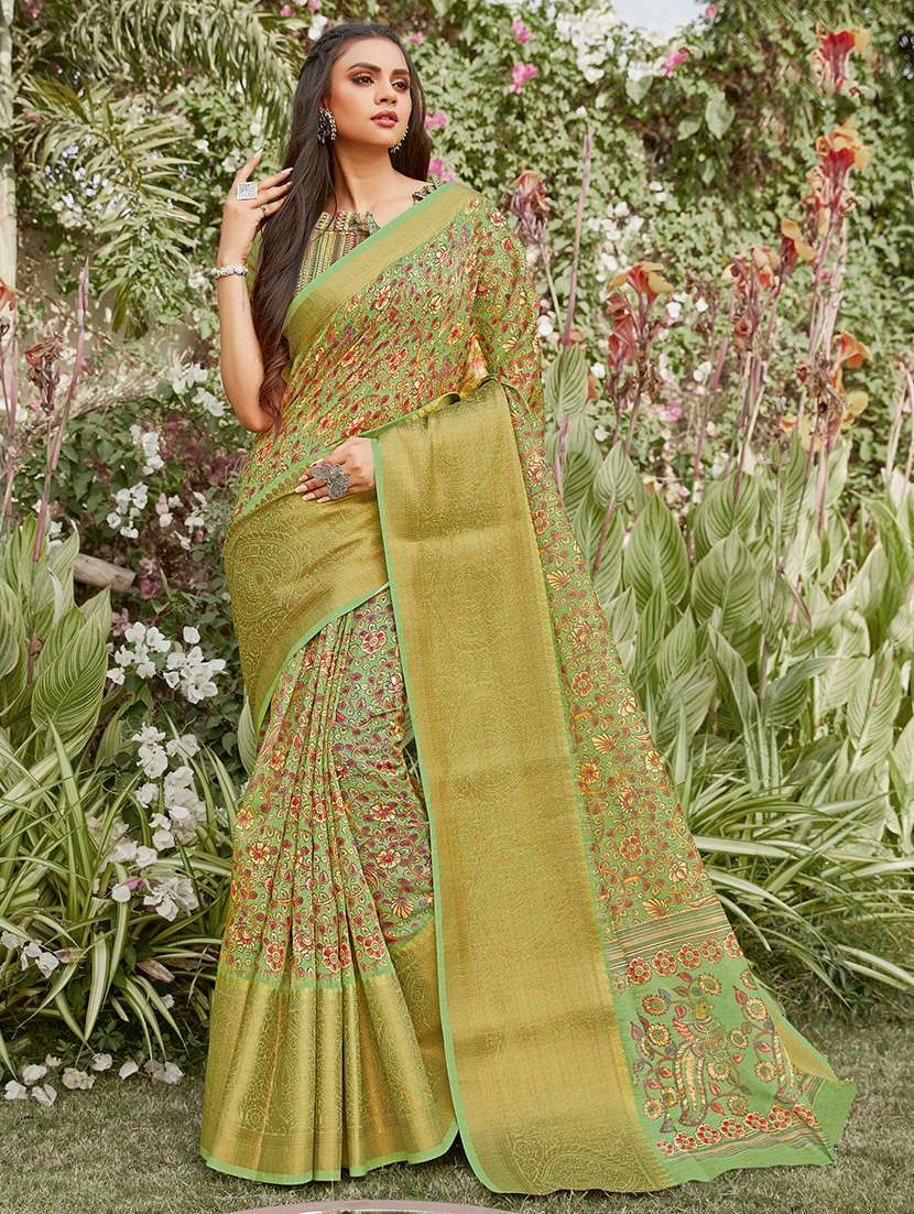 women's floral green colored saree