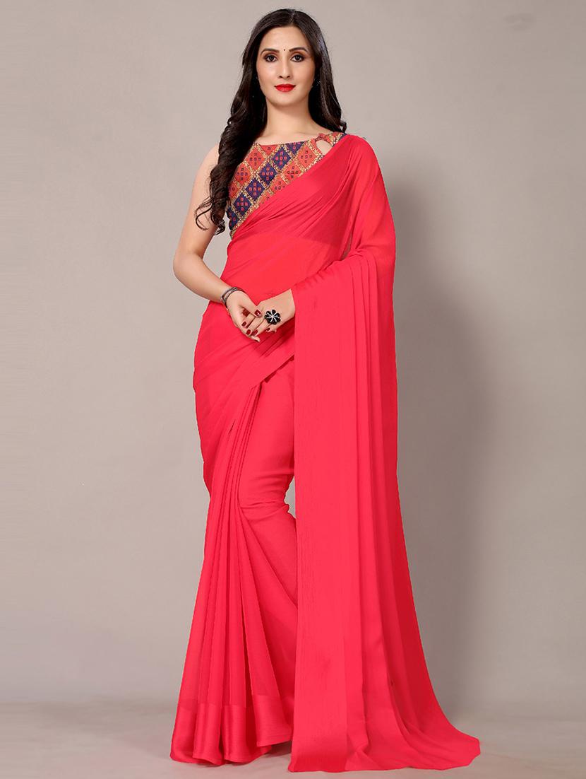orange chiffon printed saree with blouse - 18217711 - Zoom Image - 0