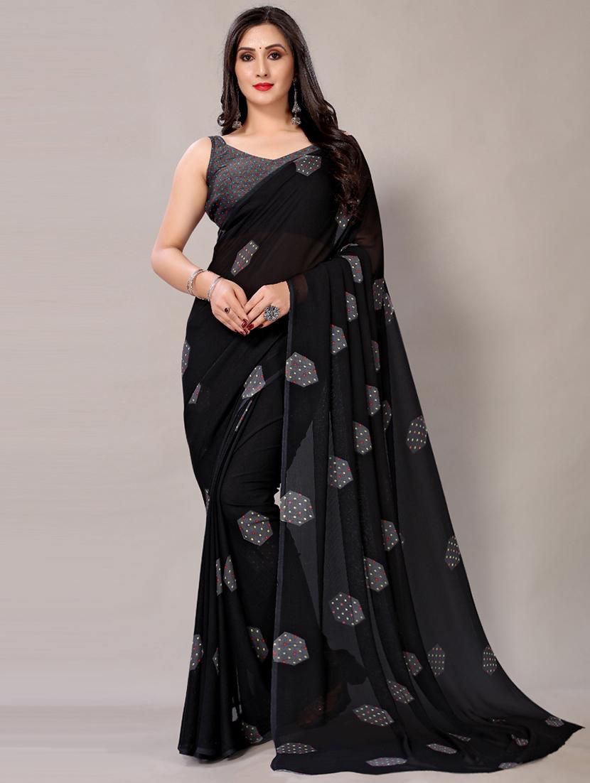 women's printed black colored saree with blouse - 18217745 - Zoom Image - 0