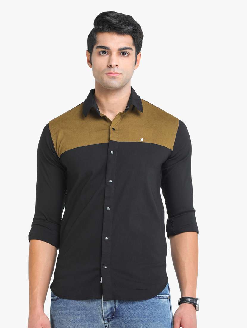 black color-blocked casual shirt
