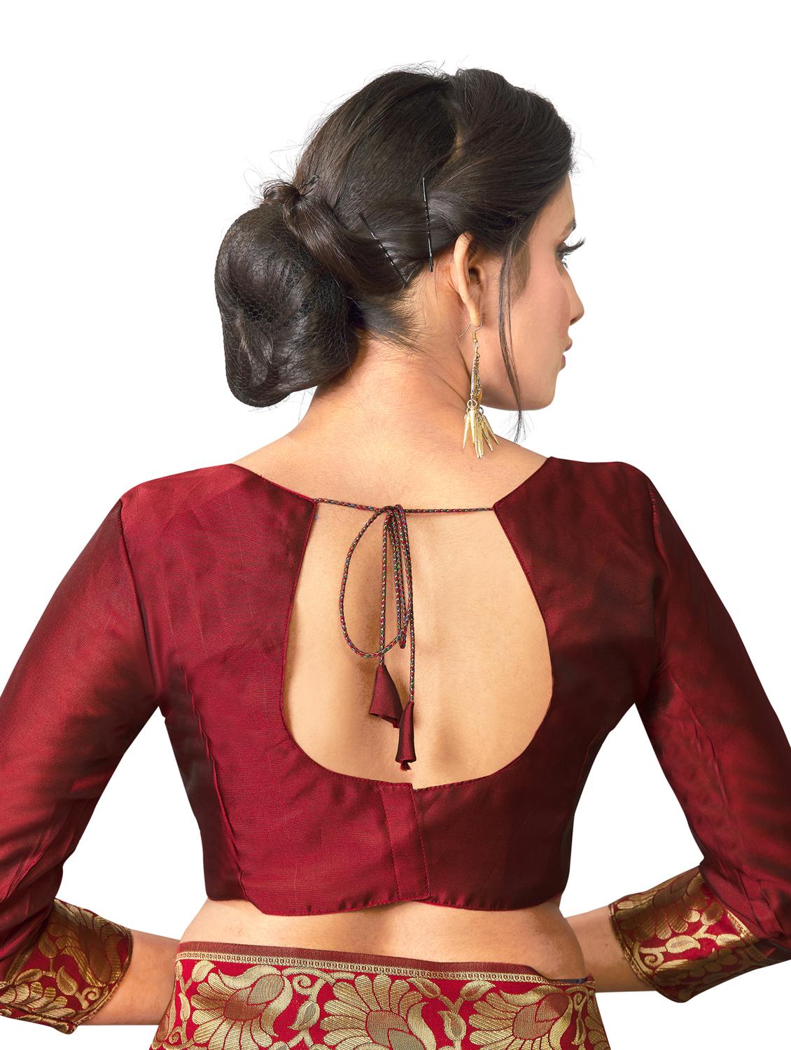 maroon silk blend banarasi saree with blouse - 18218777 - Standard Image - 5