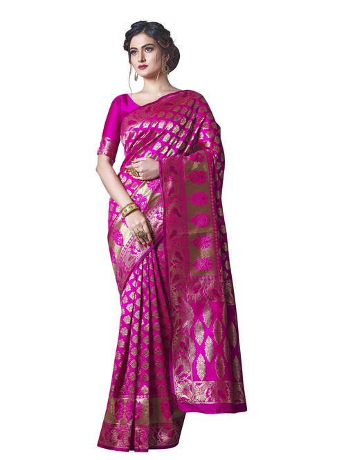 magenta silk blend banarasi saree with blouse - 18218778 - Standard Image - 0