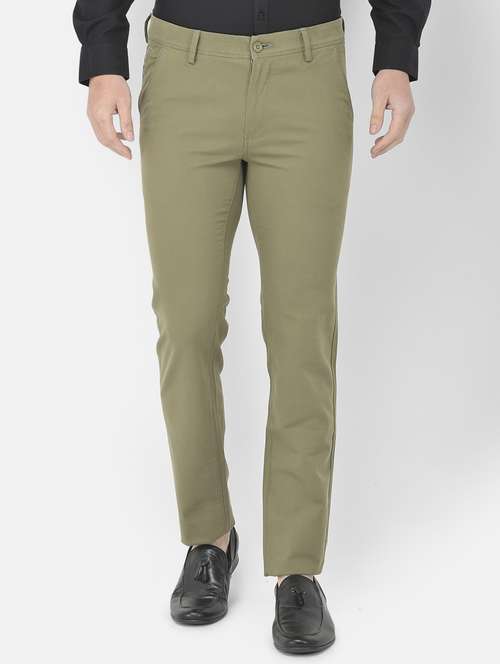olive-green textured casual trouser - 18218802 - Standard Image - 0