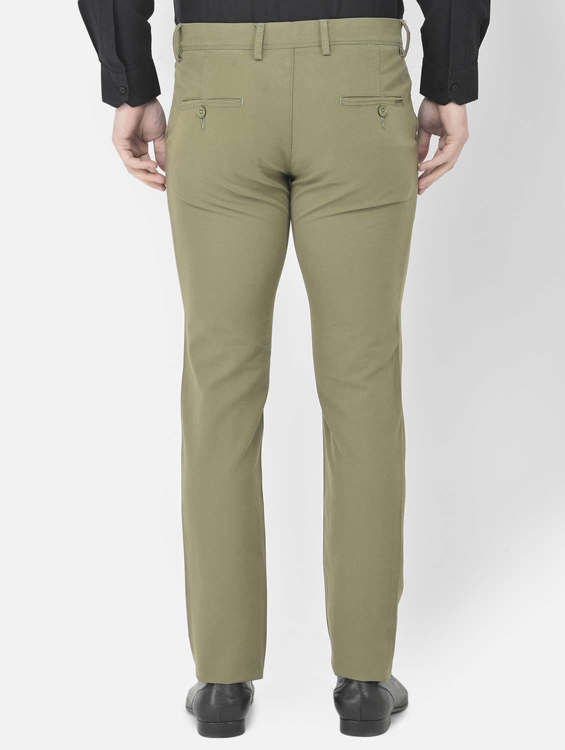 olive-green textured casual trouser - 18218802 - Standard Image - 3