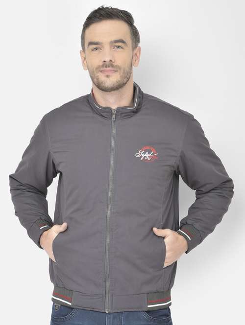 grey solid casual jacket - 18218829 - Standard Image - 0