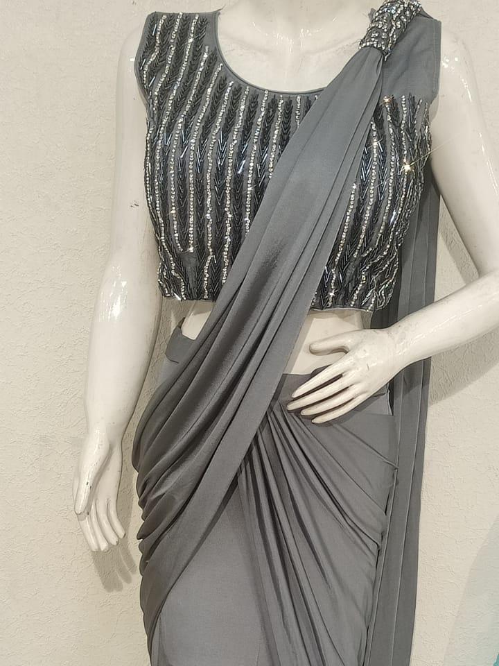 clip saree georgette grey color  - 18219220 -  Zoom Image - 0