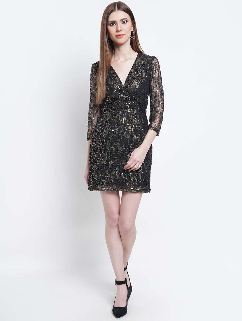 v-neck embellished  bodycon dress