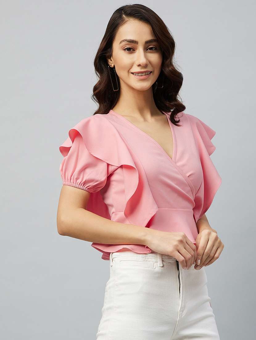 overlap neck solid wrap top