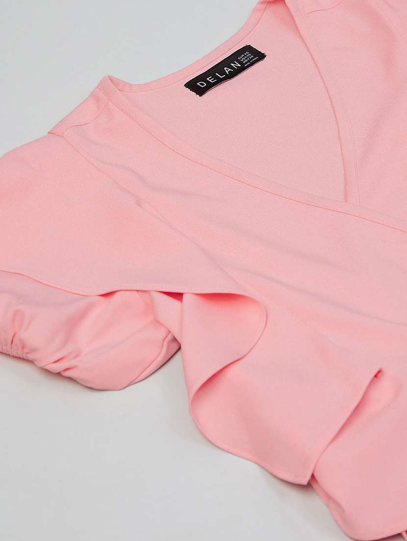 overlap neck solid wrap top - 18219506 -  Standard Image - 5