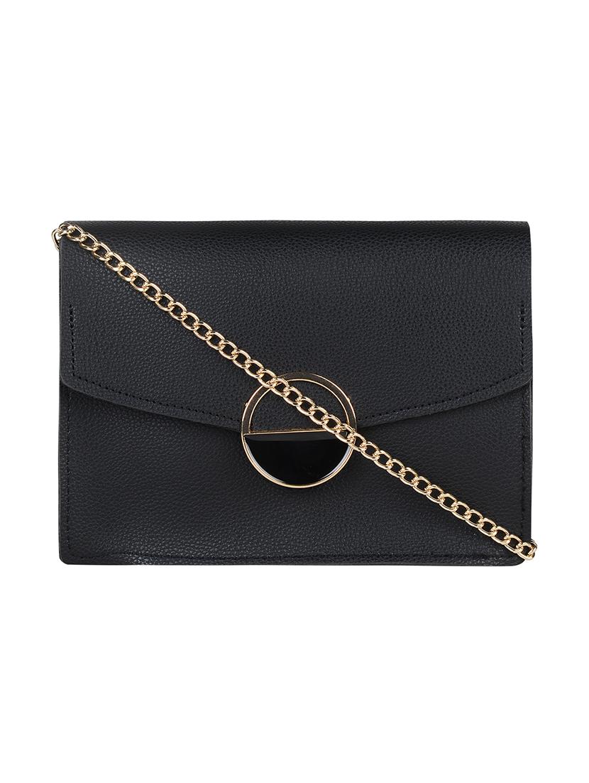 black solid structured sling bag - 18219519 -  Zoom Image - 0