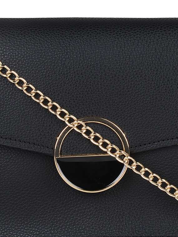 black solid structured sling bag - 18219519 -  Standard Image - 3