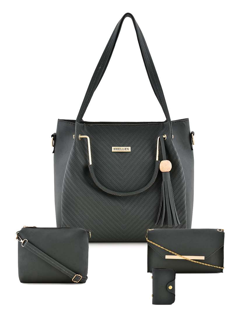 green leatherette combo handbag