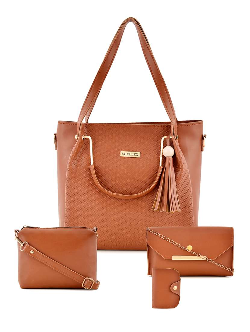 brown leatherette combo handbag