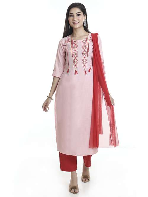 pink art silk kurta pant set - 18221367 - Standard Image - 0