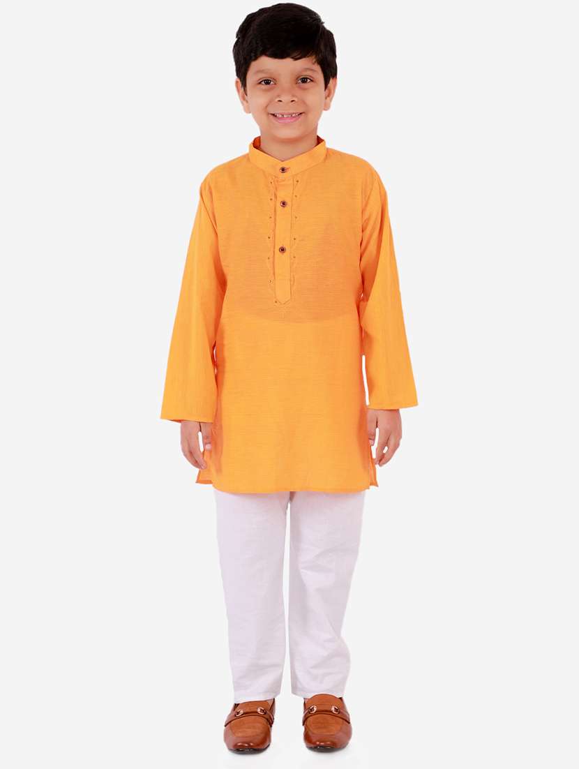 orange solid kurta set - 18221759 - Zoom Image - 0