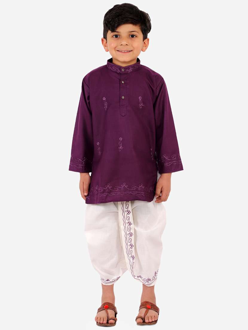 purple solid kurta set - 18221769 - Zoom Image - 0