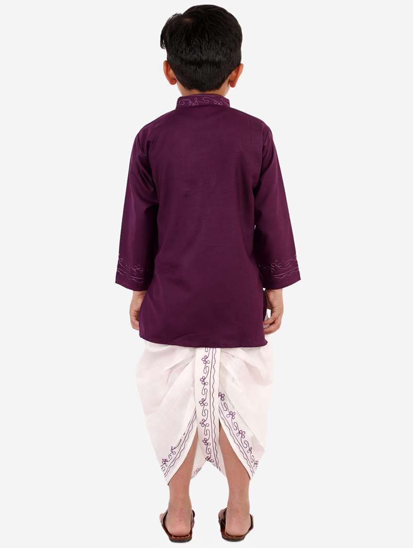 purple solid kurta set - 18221769 - Standard Image - 3