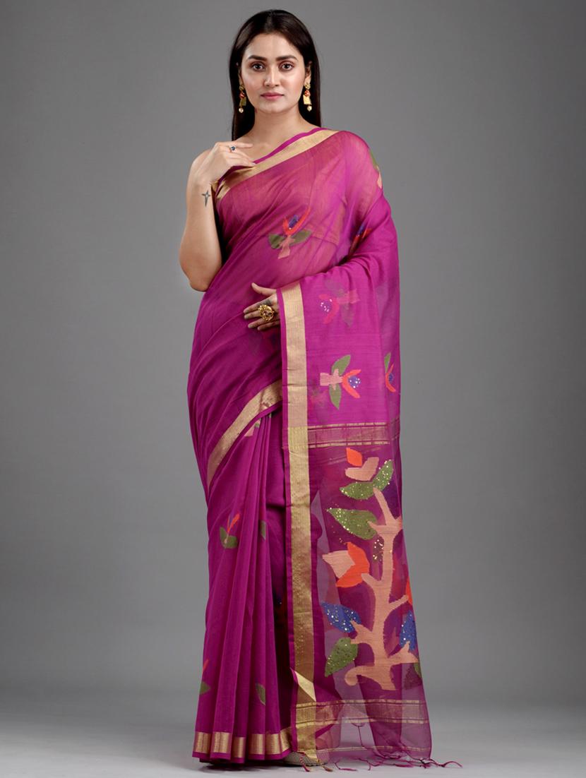 pink handloom saree with blouse - 18223582 -  Zoom Image - 0
