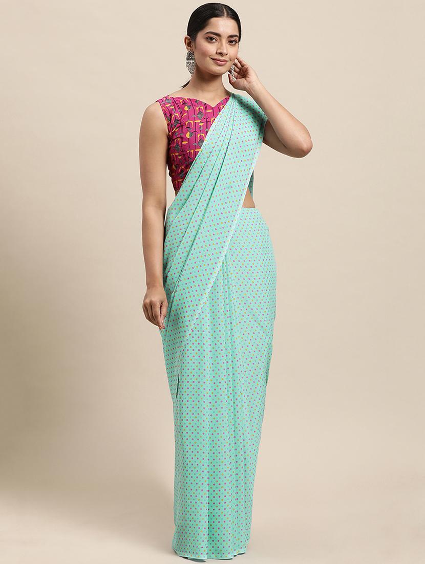 polka dots printed saree with blouse