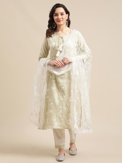 green cotton blend kurta pant set - 18223888 - Standard Image - 0