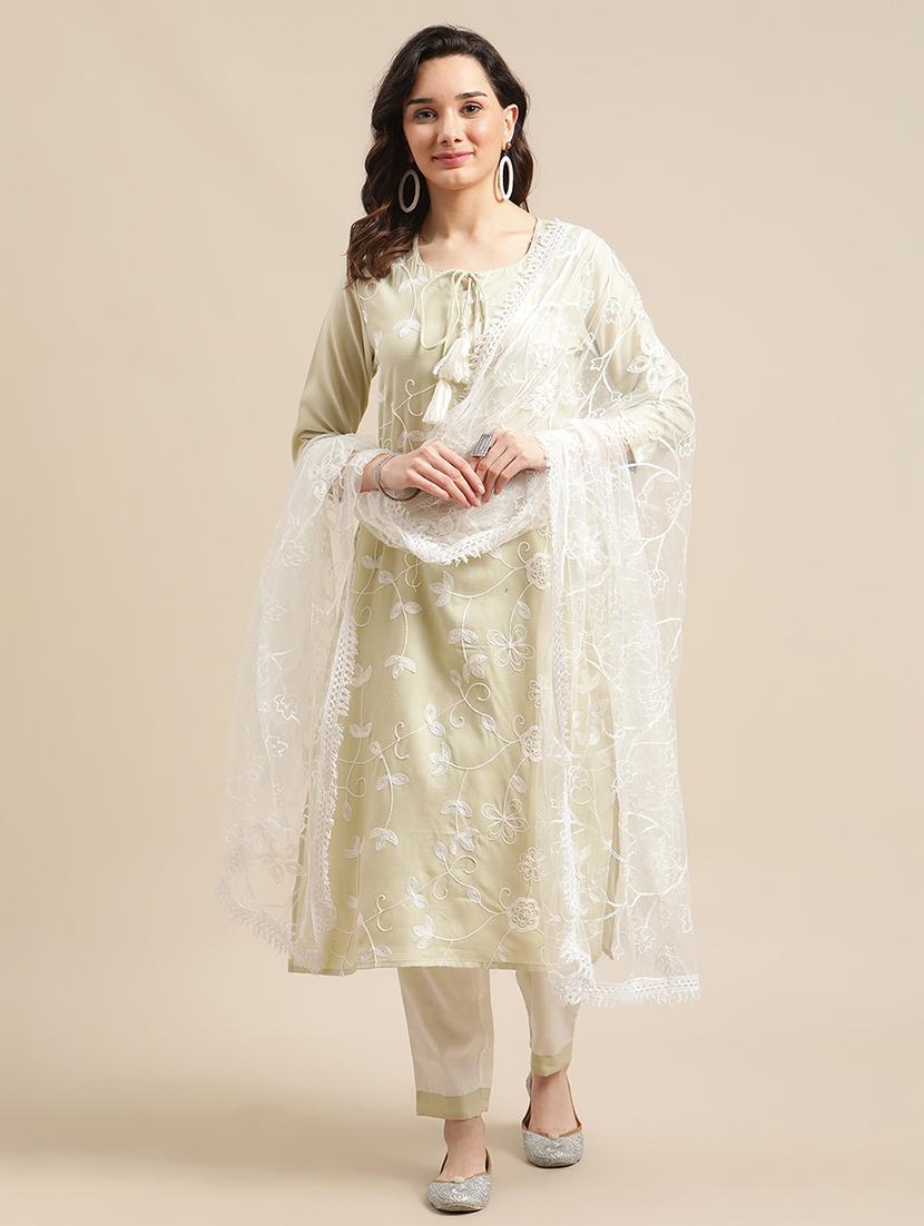 green cotton blend kurta pant set - 18223888 - Zoom Image - 0