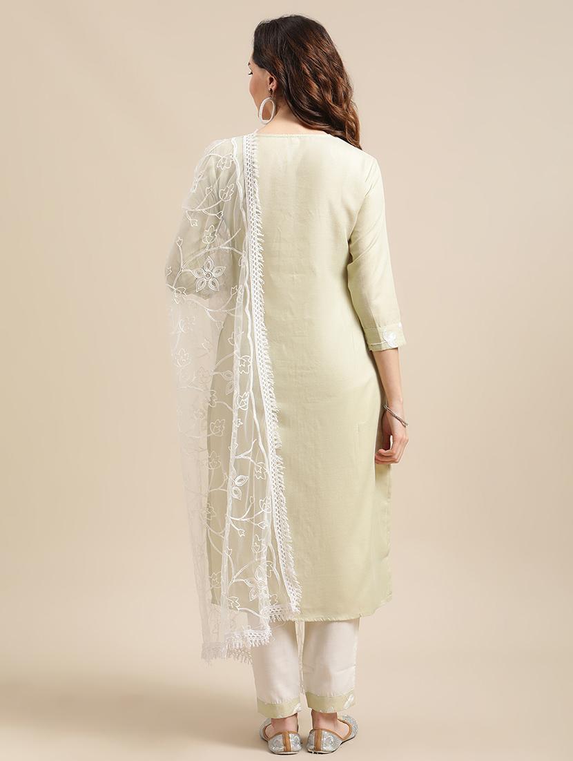 green cotton blend kurta pant set - 18223888 - Standard Image - 3