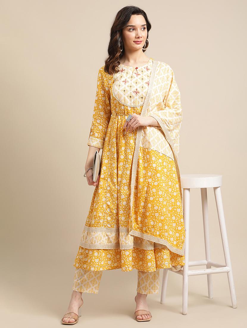 yellow cotton kurta pant set - 18223891 - Standard Image - 3