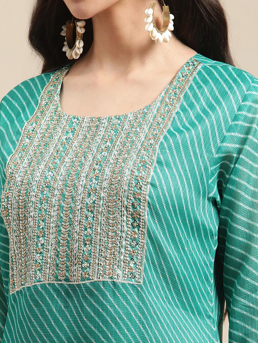 teal cotton blend kurta pant set - 18223897 - Standard Image - 5
